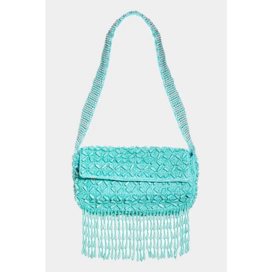 Fame Beaded Fringe Rectangle Shoulder Bag - CM Fashion