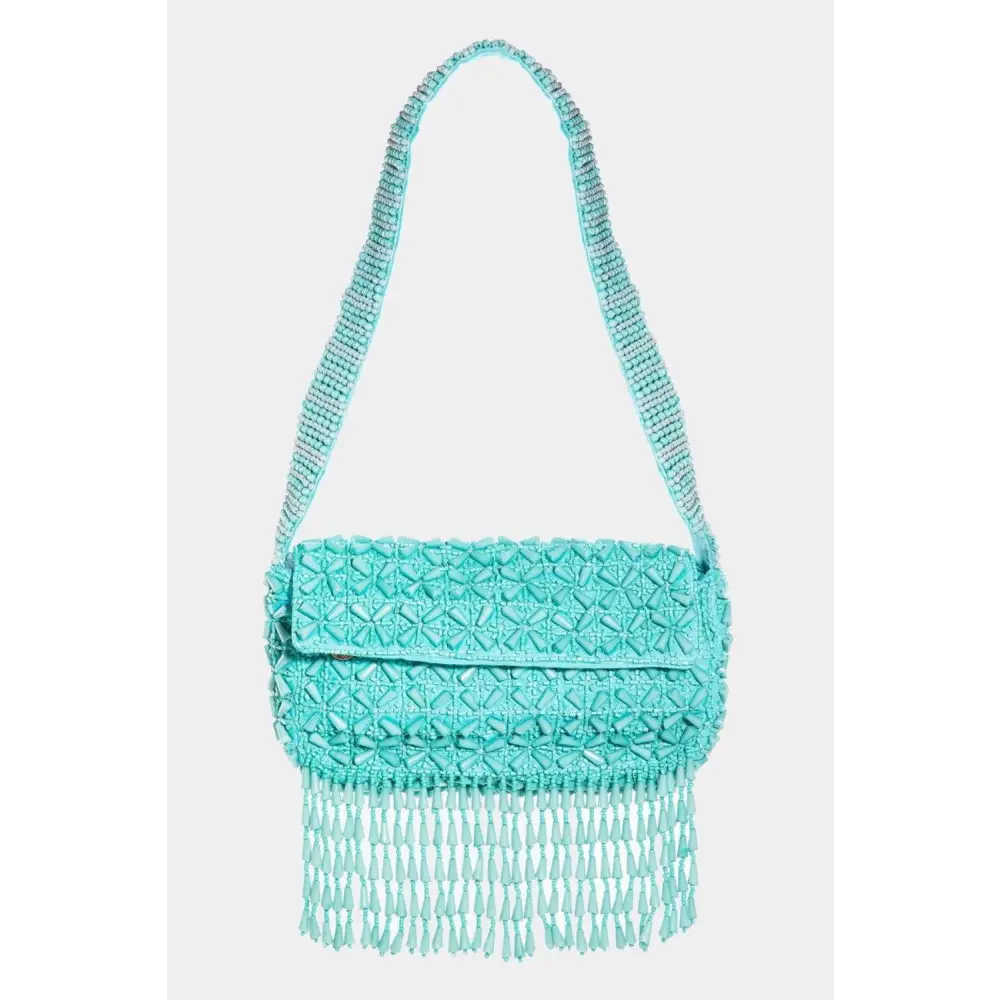 Dazzling Fame Beaded Fringe Rectangle Shoulder Bag