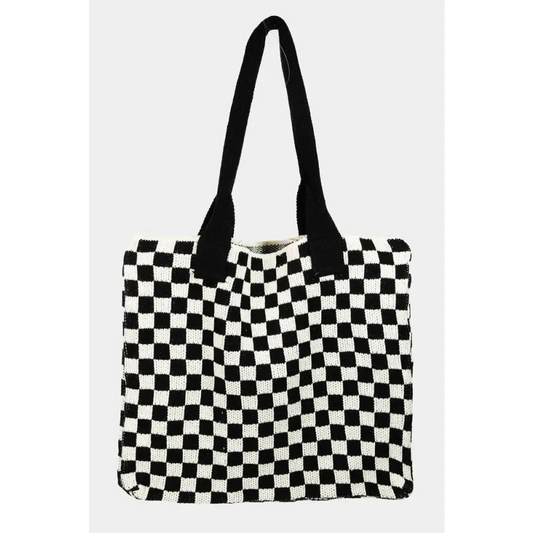 Fame Checkered Pattern Tote Bag - CM Fashion