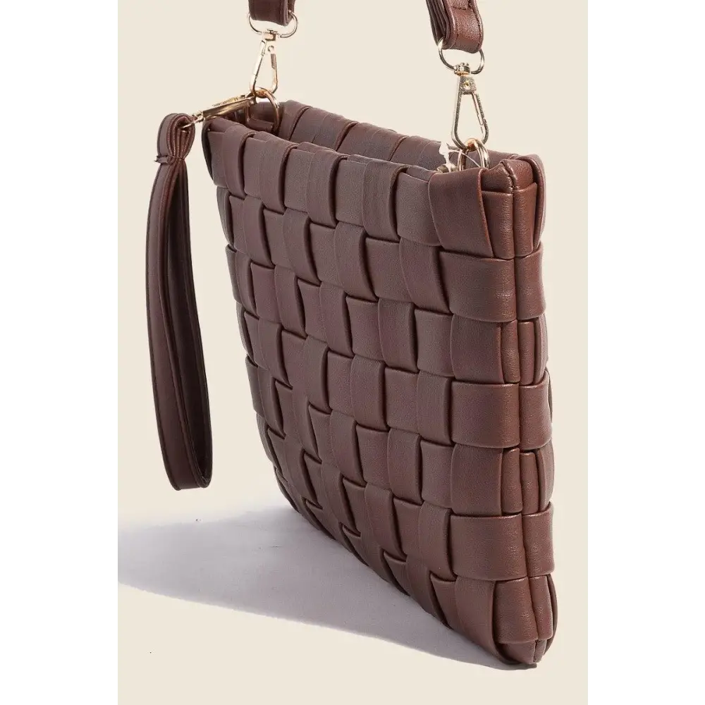 Fame Faux Leather Basket Weave Crossbody Bag