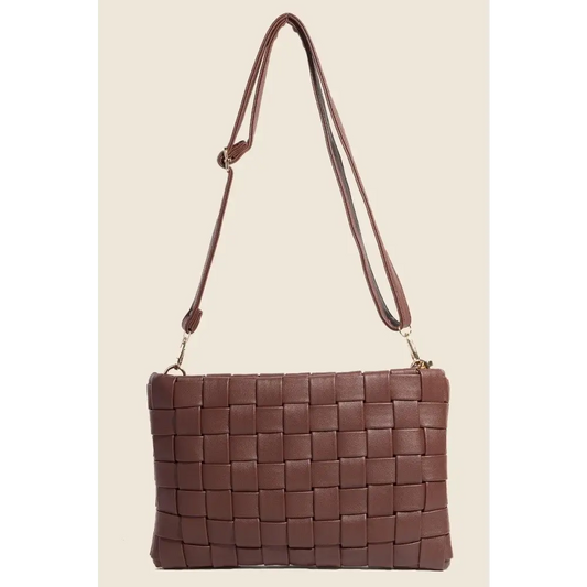 Fame Faux Leather Basket Weave Crossbody Bag - CM Fashion