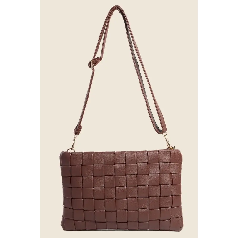 Fame Faux Leather Basket Weave Crossbody Bag