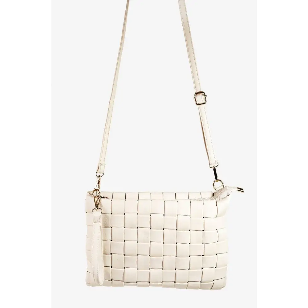 Fame Faux Leather Basket Weave Crossbody Bag