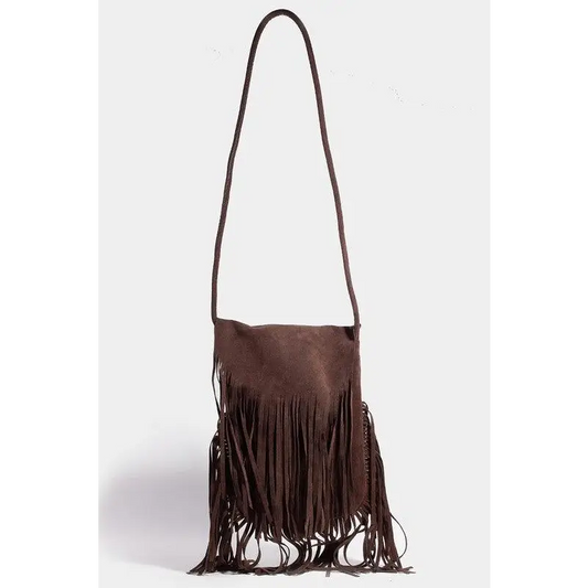 Fame Faux Suede Fringe Rectangle Crossbody Bag - CM Fashion