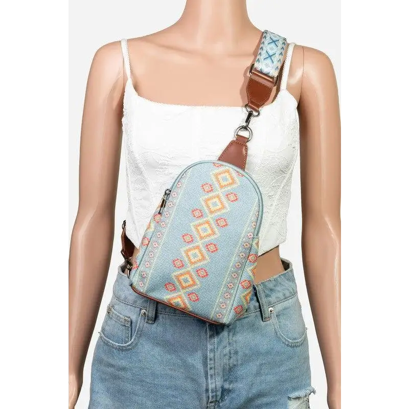 Fame Geometric Wide Strap Crossbody Bag