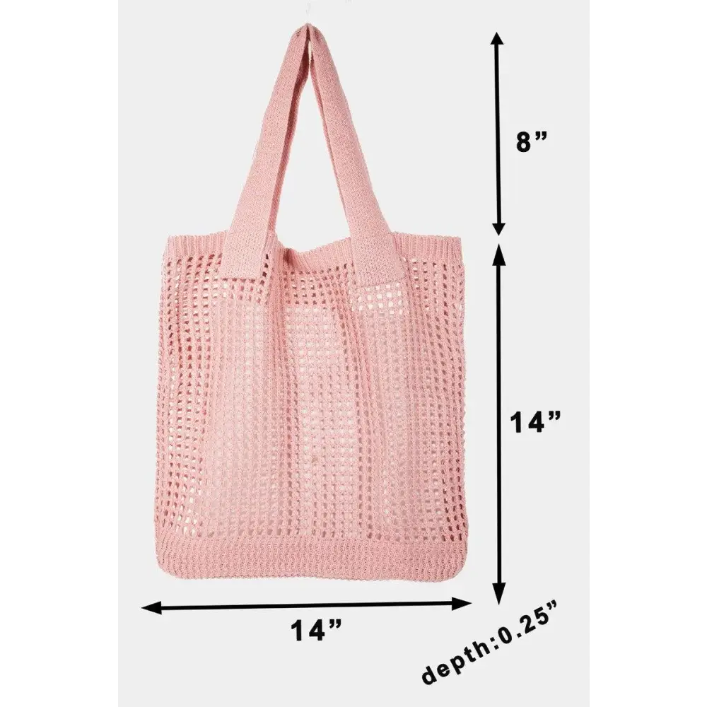 Stunning Fame Pointelle Knit Crochet Tote Bag in Vibrant Pink