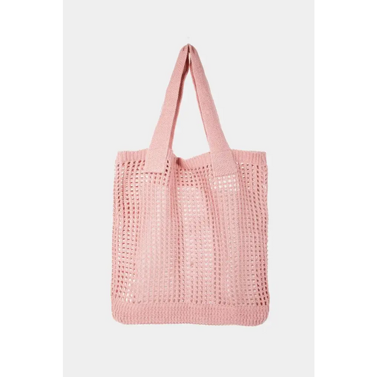 Fame Pointelle Knit Crochet Tote Bag - CM Fashion