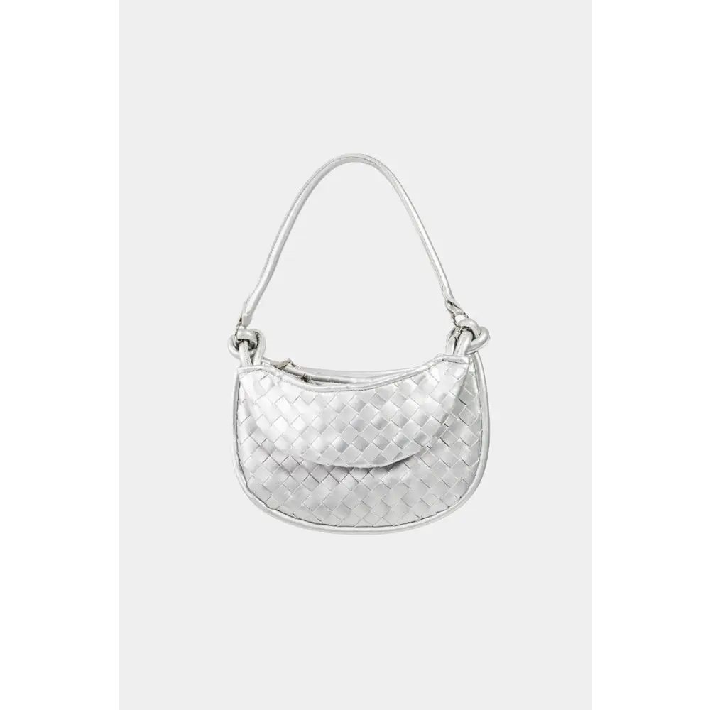 Chic Fame PU Leather Basket Weave Half Moon Bag in Pink