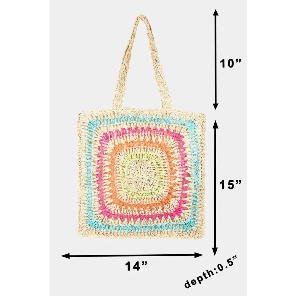 Vibrant Rainbow Crochet Knit Tote Bag Bursts with Color