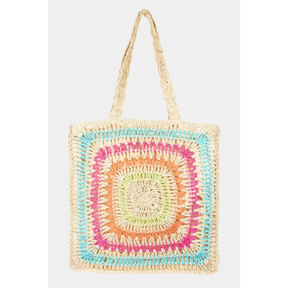 Vibrant Rainbow Crochet Knit Tote Bag Bursts with Color