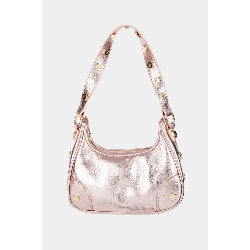 Glam Fame Star Button Trim Hobo Bag in Metallic Pink