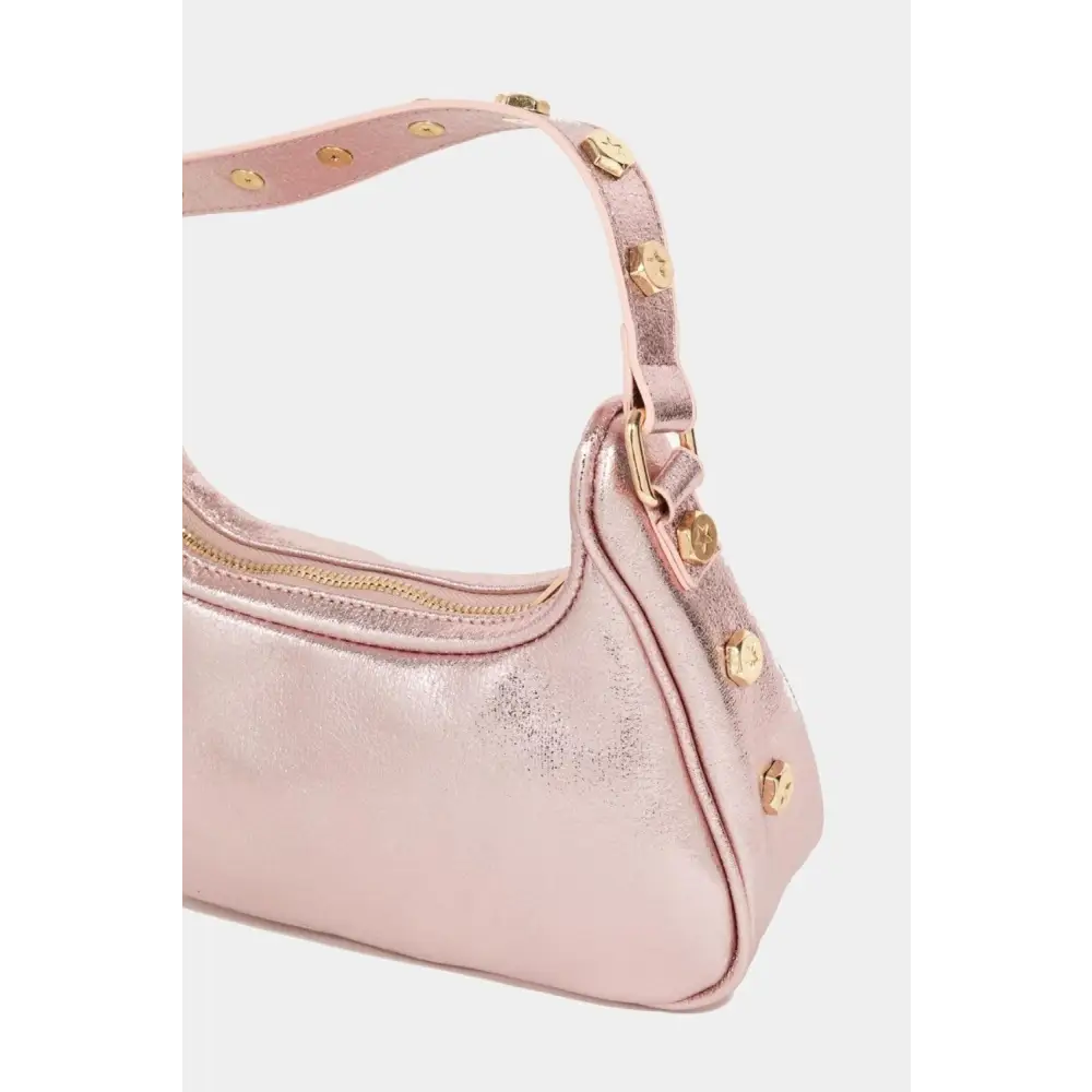 Glam Fame Star Button Trim Hobo Bag in Metallic Pink