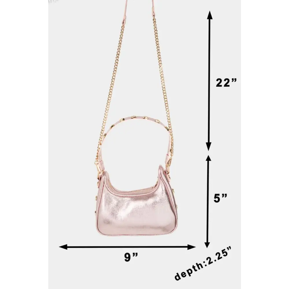 Glam Fame Star Button Trim Hobo Bag in Metallic Pink