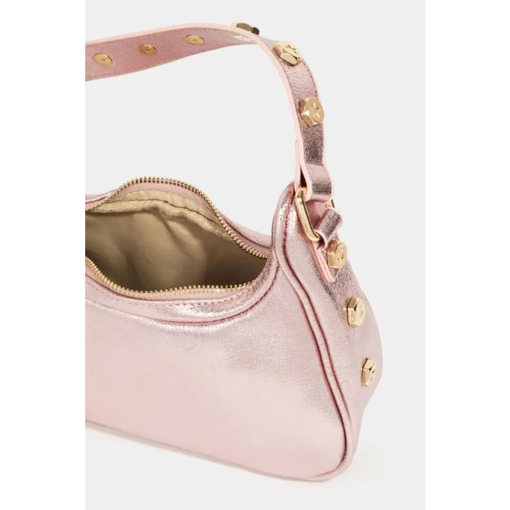 Glam Fame Star Button Trim Hobo Bag in Metallic Pink