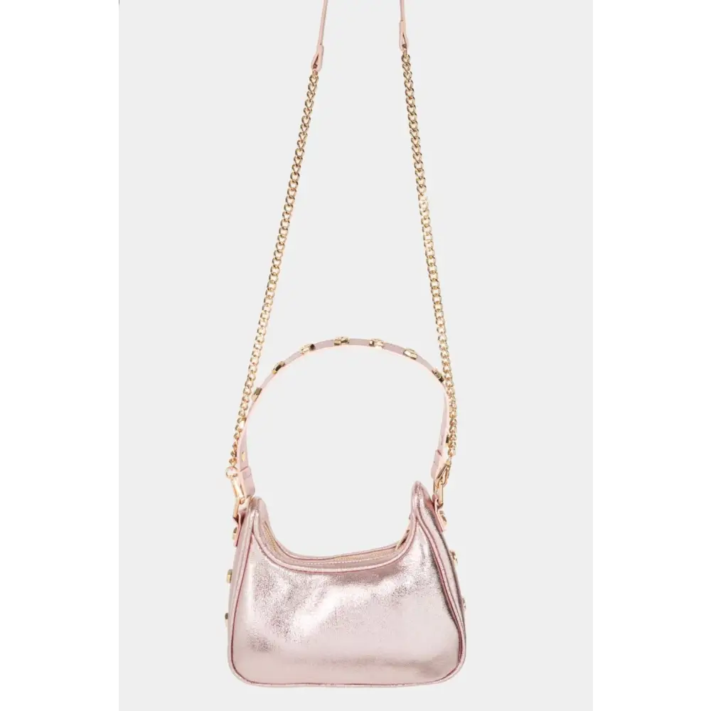 Glam Fame Star Button Trim Hobo Bag in Metallic Pink