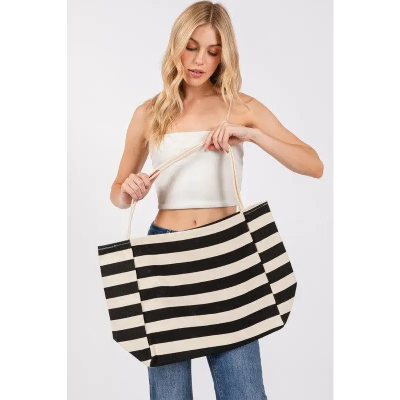 Bold Stripes Elevate Fame Stripe Contrast Tote Bag