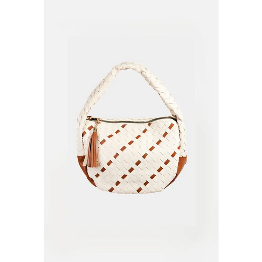 Fame Tassel Detail Weave Semi Circle Bag - CM Fashion