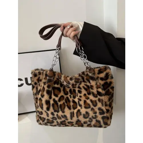 Faux Fur Leopard Shoulder Bag - CM Fashion