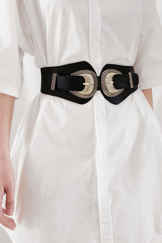 Shell Double Buckle Elastic Wide Belt - CM