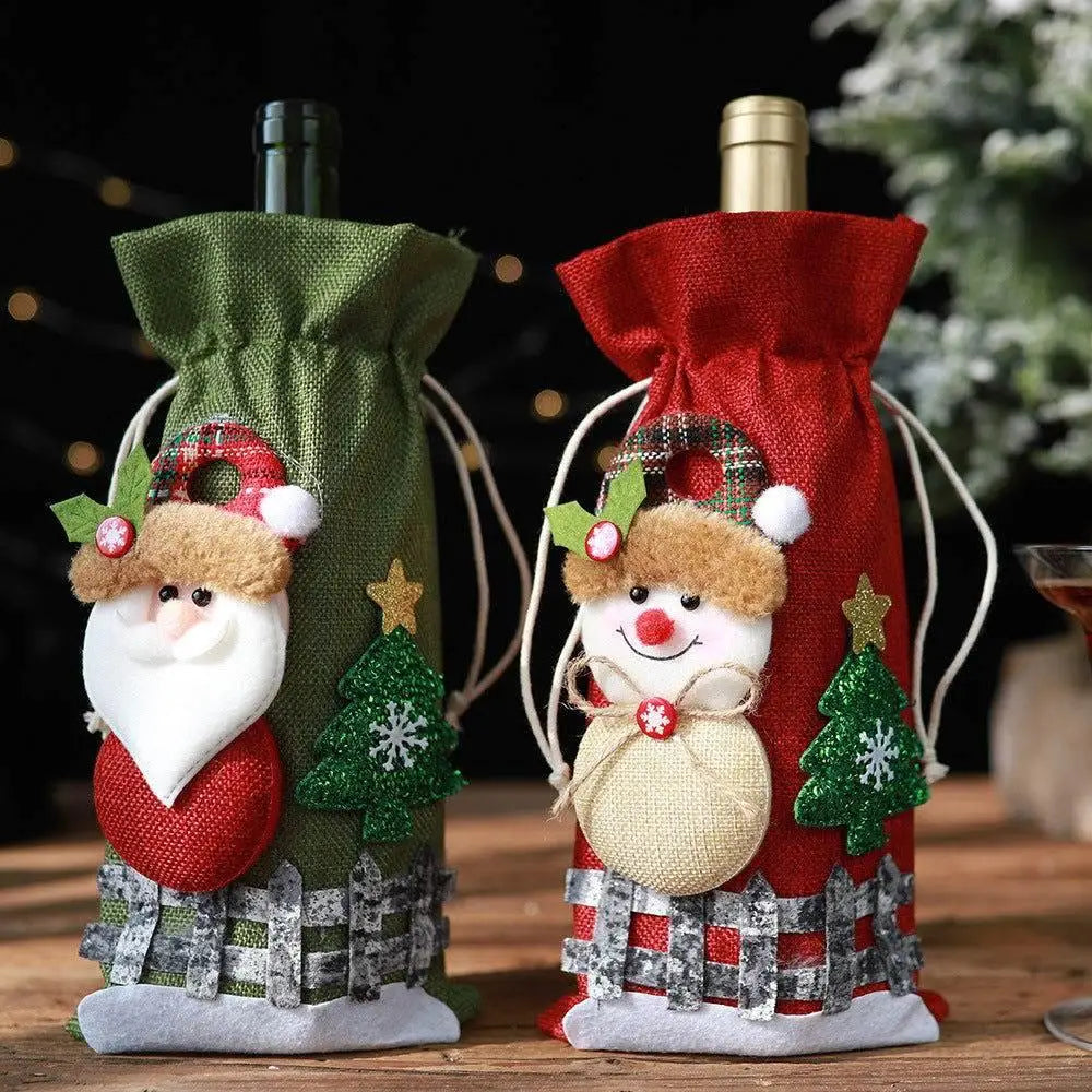 Festive Assorted 2-Piece Christmas Doll Wine Bottle Gift Bags