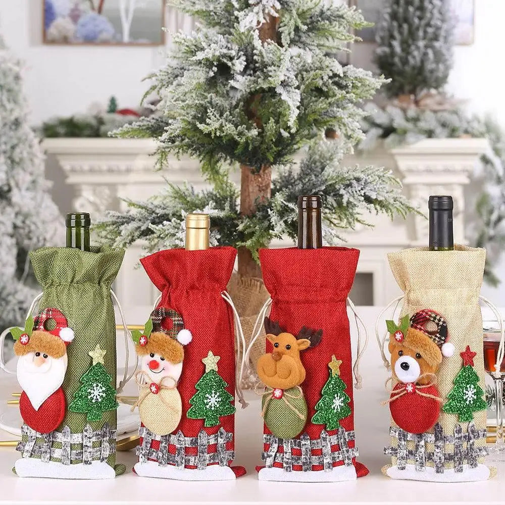 Festive Assorted 2-Piece Christmas Doll Wine Bottle Gift Bags