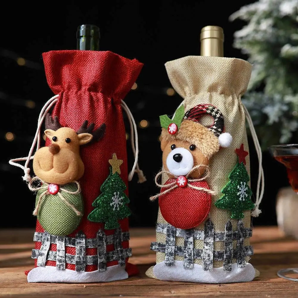 Festive Assorted 2-Piece Christmas Doll Wine Bottle Gift Bags