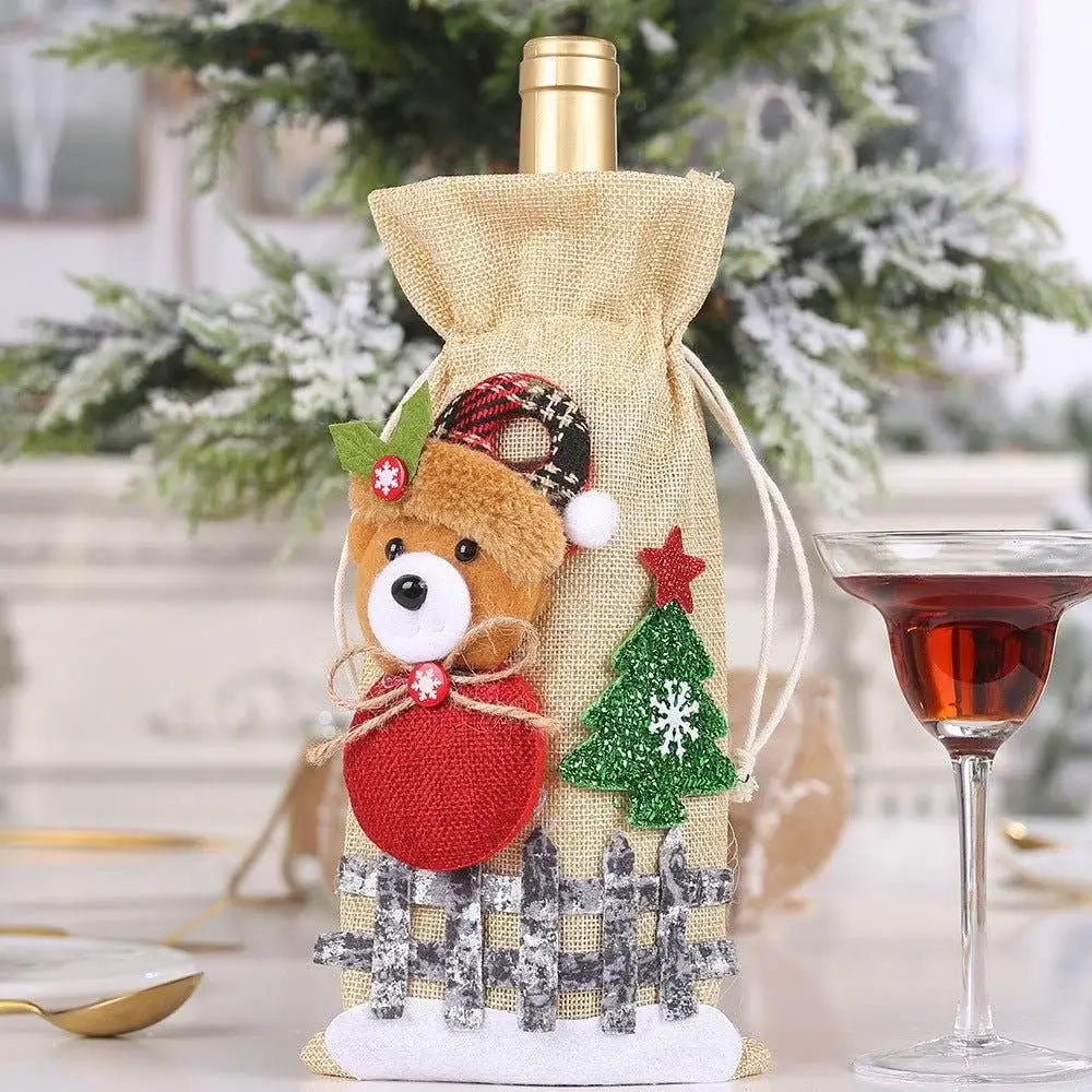 Festive Assorted 2-Piece Christmas Doll Wine Bottle Gift Bags