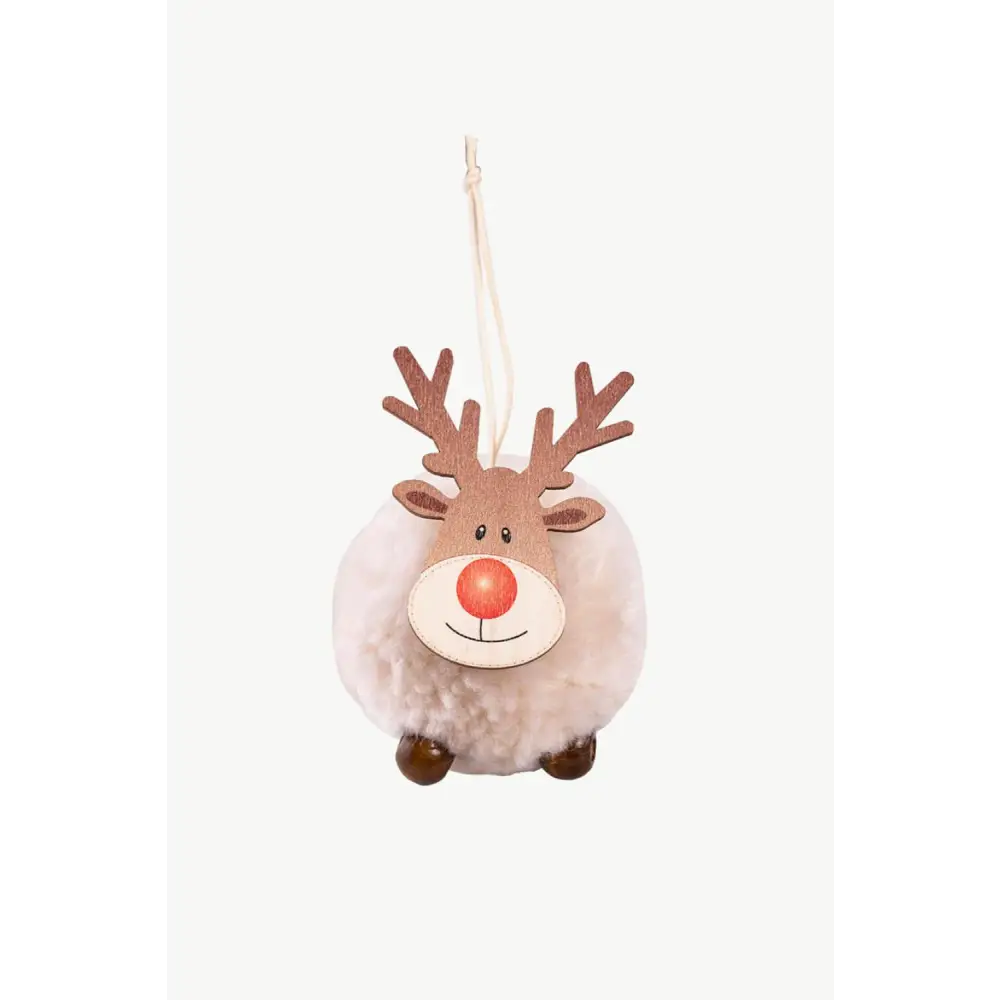 Festive Christmas Sherpa Reindeer Hanging Pompom Ornaments