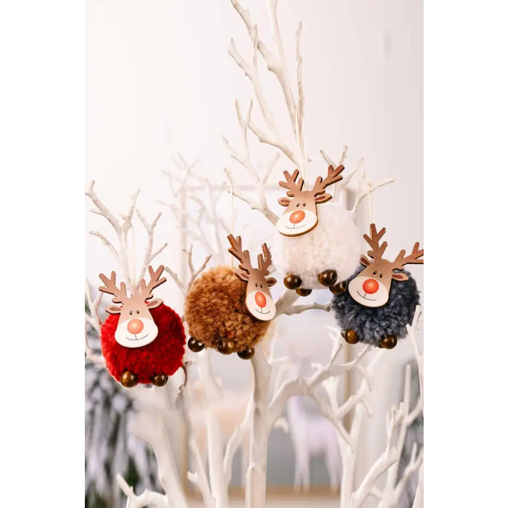 Festive Christmas Sherpa Reindeer Hanging Pompom Ornaments