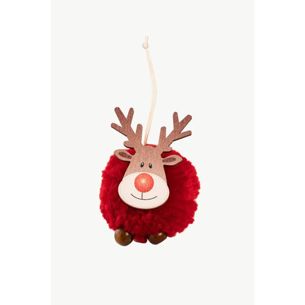 Festive Christmas Sherpa Reindeer Hanging Pompom Ornaments