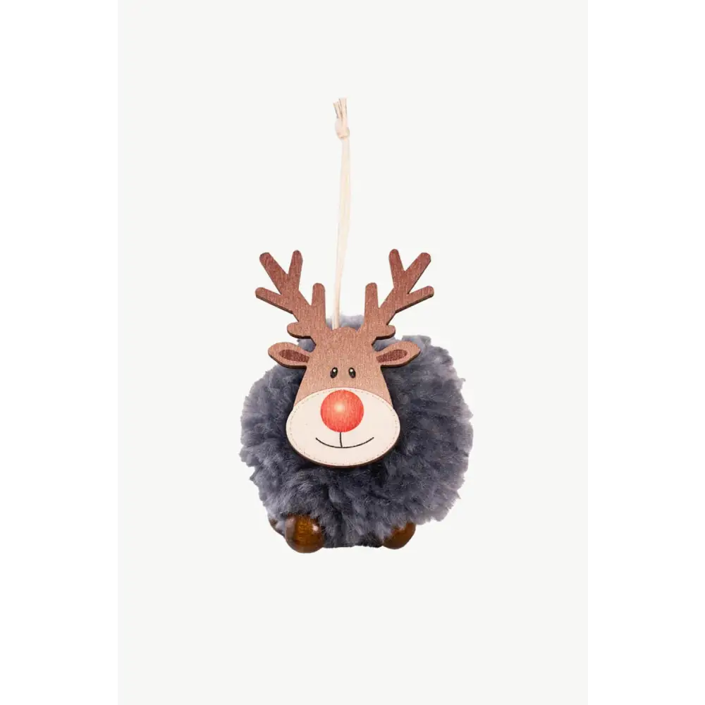 Festive Christmas Sherpa Reindeer Hanging Pompom Ornaments