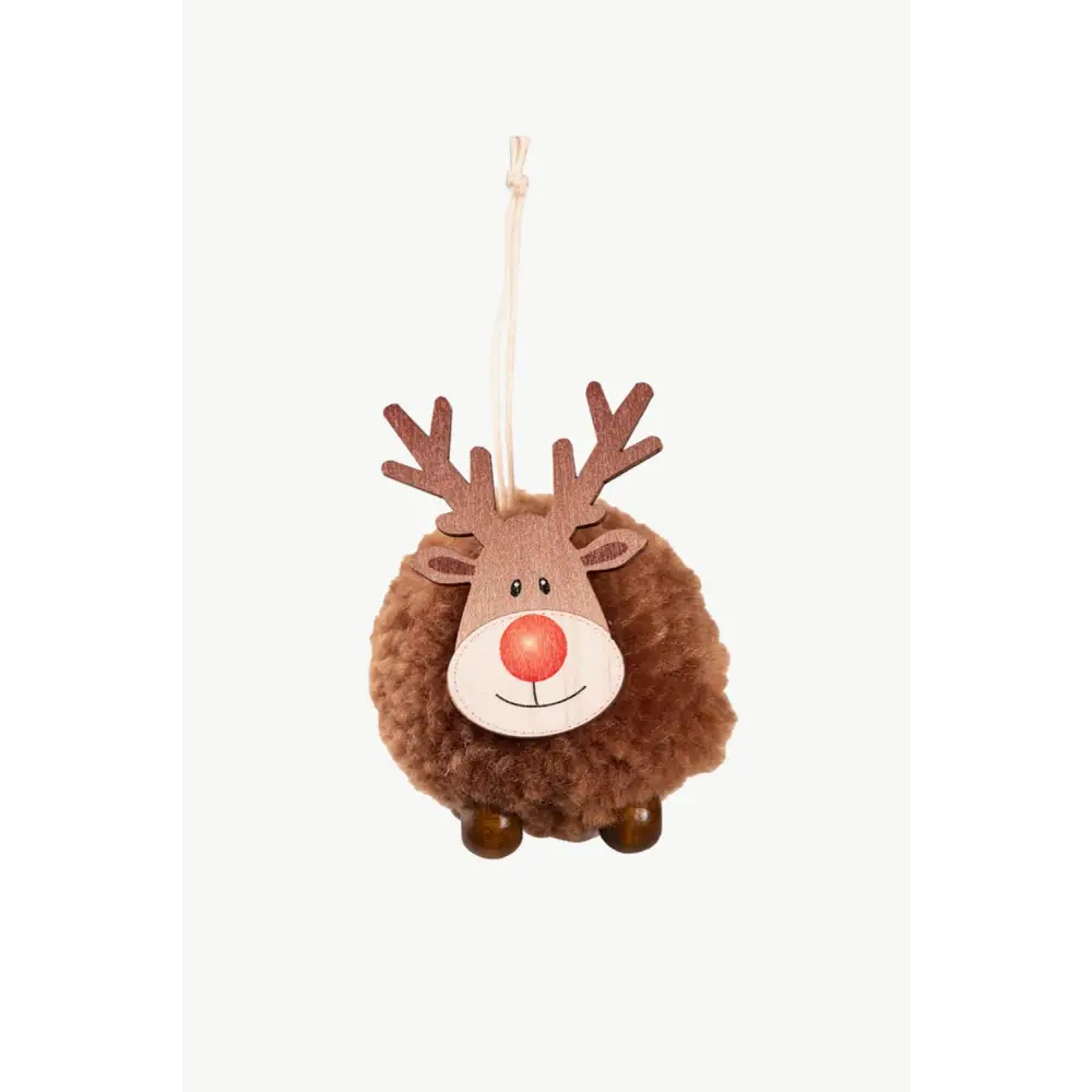 Festive Christmas Sherpa Reindeer Hanging Pompom Ornaments