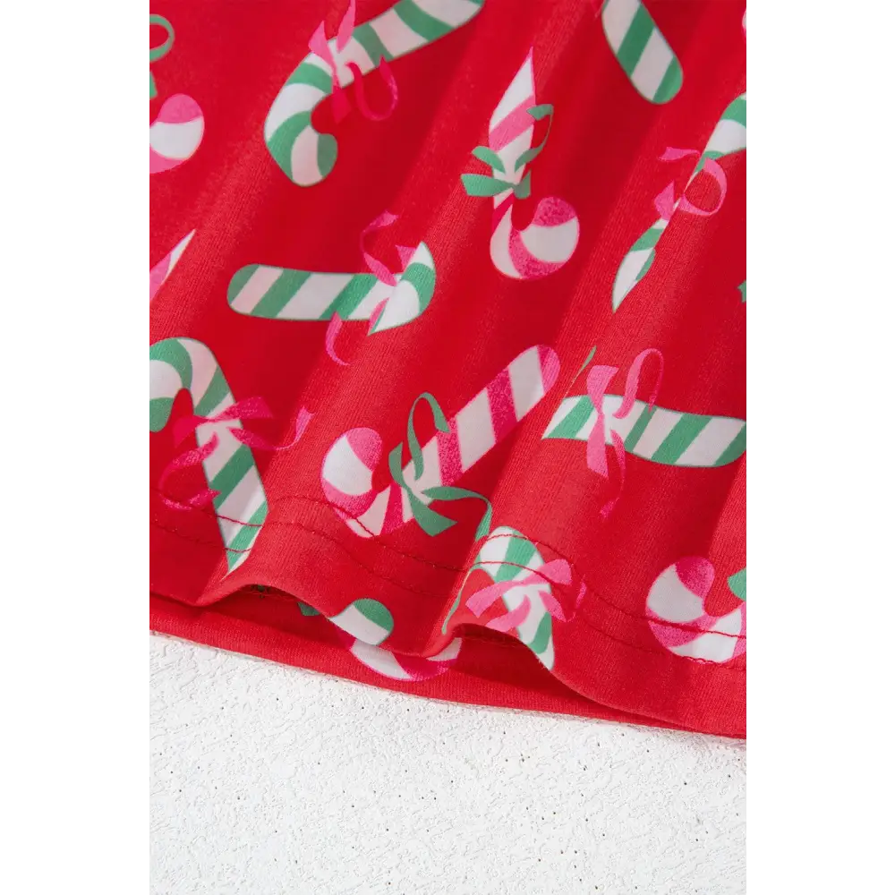 Festive Pink Christmas Candy Cane Knotted Pajama Set