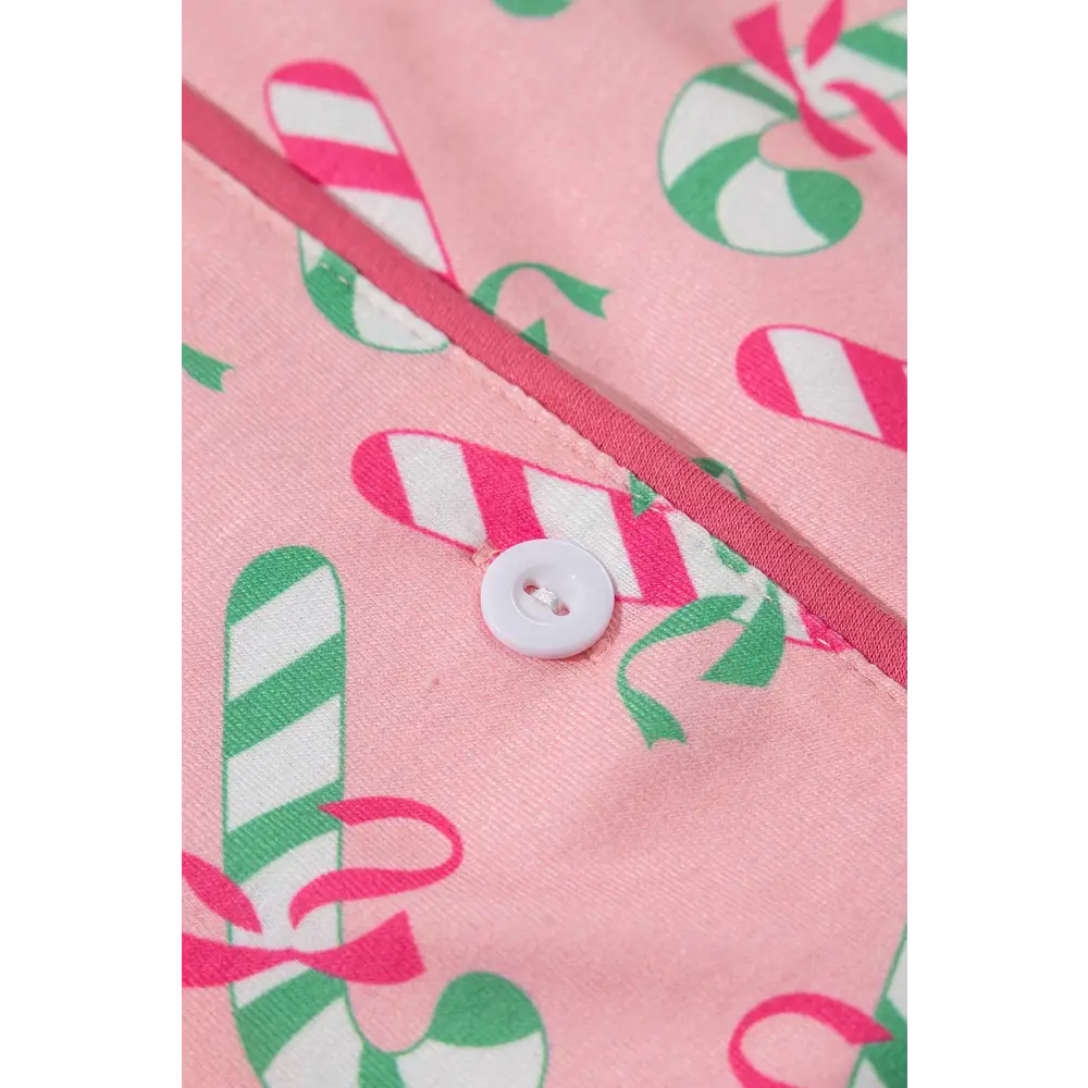 Festive Pink Christmas Candy Cane Knotted Pajama Set