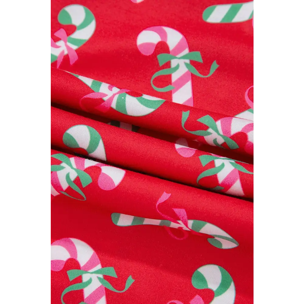 Festive Pink Christmas Candy Cane Knotted Pajama Set