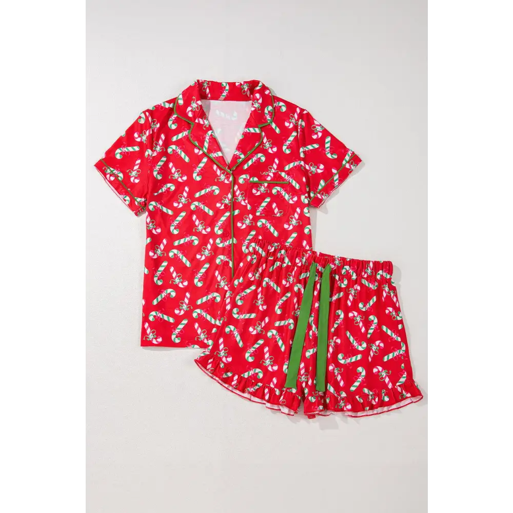 Festive Pink Christmas Candy Cane Knotted Pajama Set