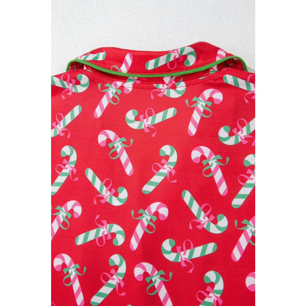 Festive Pink Christmas Candy Cane Knotted Pajama Set