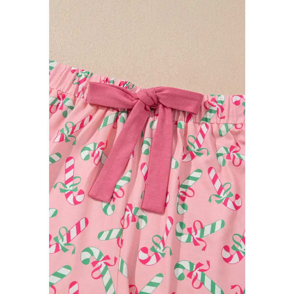 Festive Pink Christmas Candy Cane Knotted Pajama Set