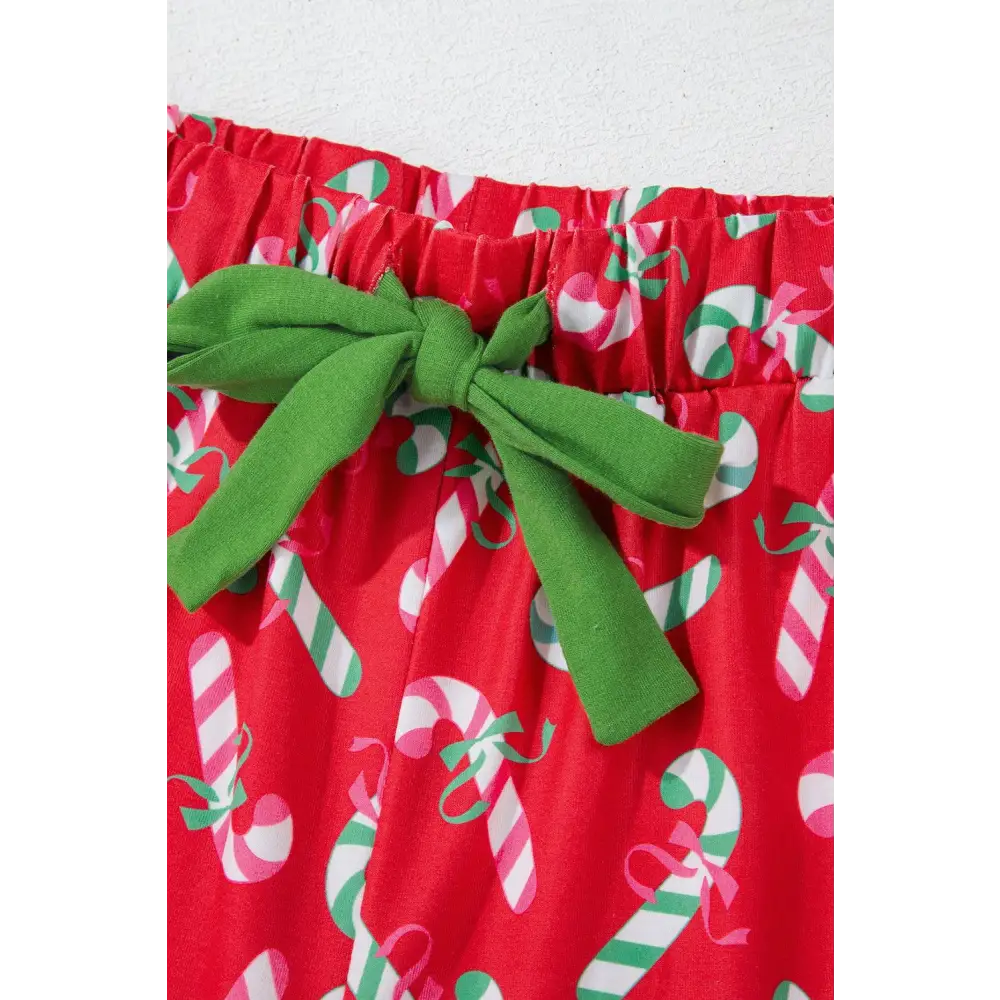 Festive Pink Christmas Candy Cane Knotted Pajama Set