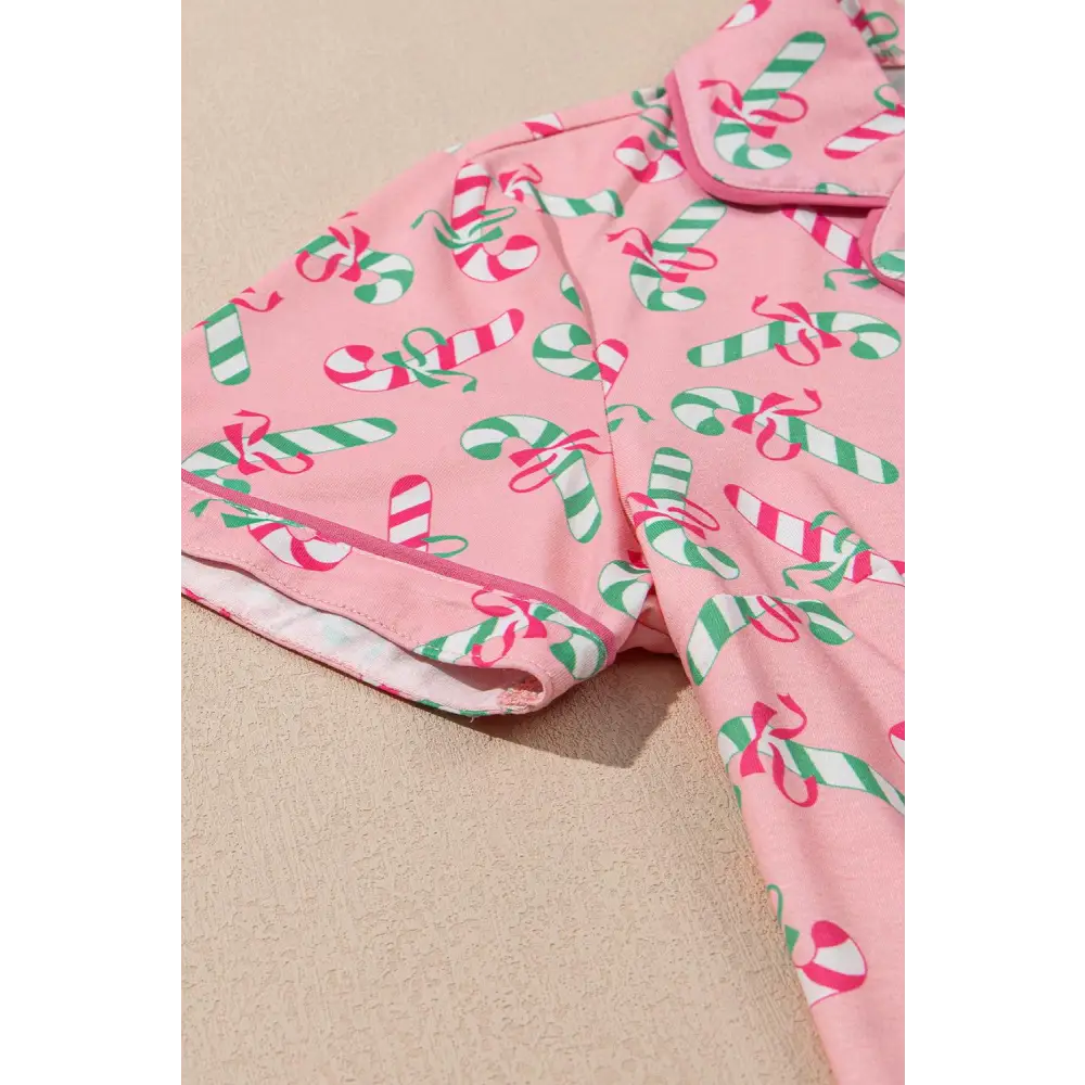 Festive Pink Christmas Candy Cane Knotted Pajama Set