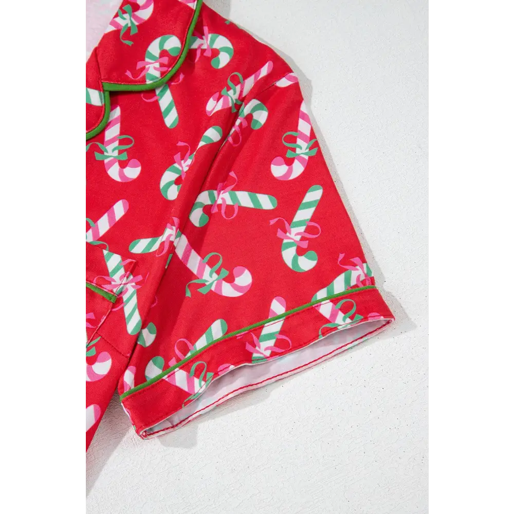 Festive Pink Christmas Candy Cane Knotted Pajama Set