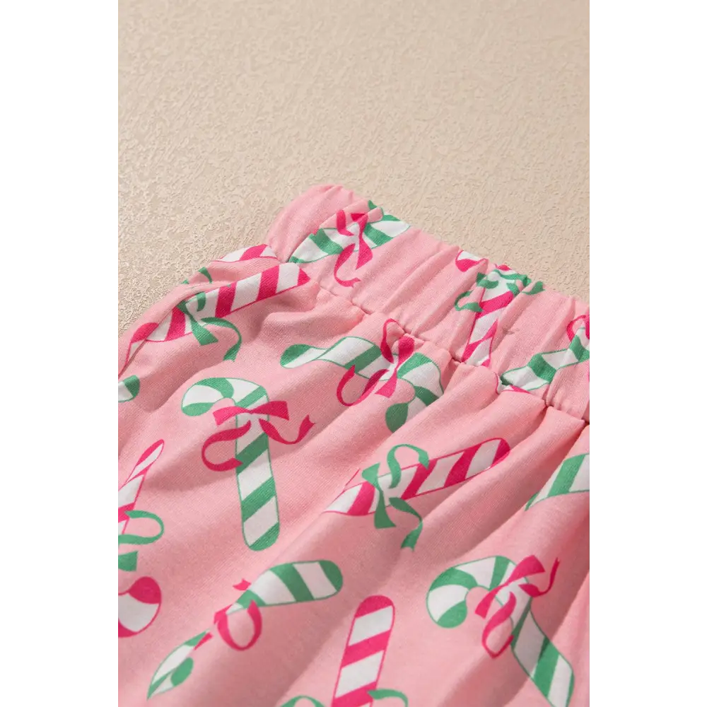 Festive Pink Christmas Candy Cane Knotted Pajama Set