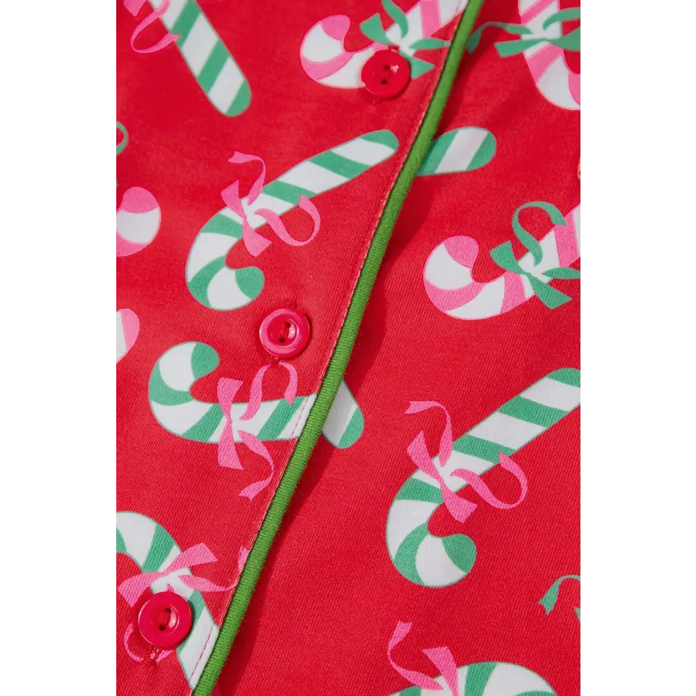 Festive Pink Christmas Candy Cane Knotted Pajama Set