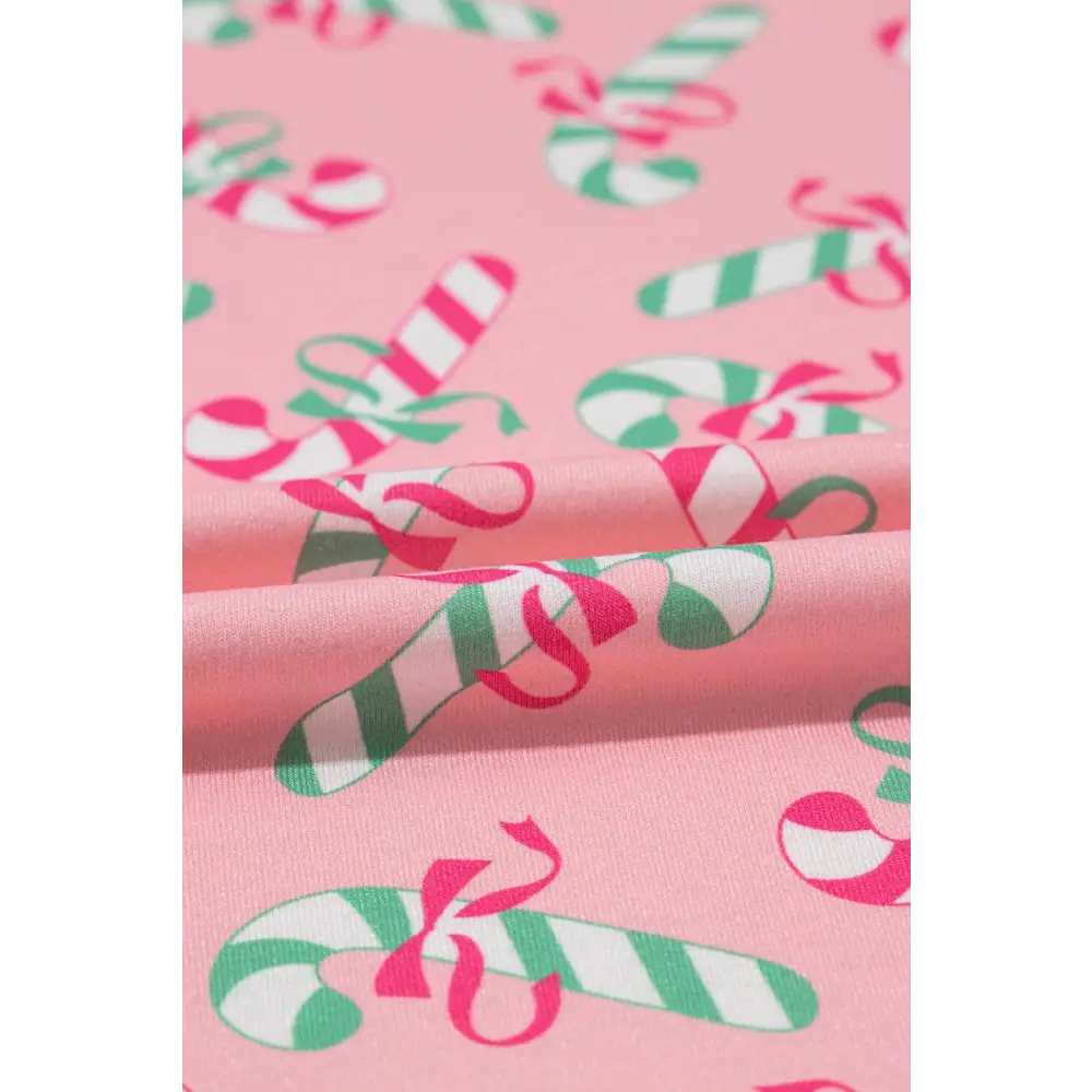 Festive Pink Christmas Candy Cane Knotted Pajama Set