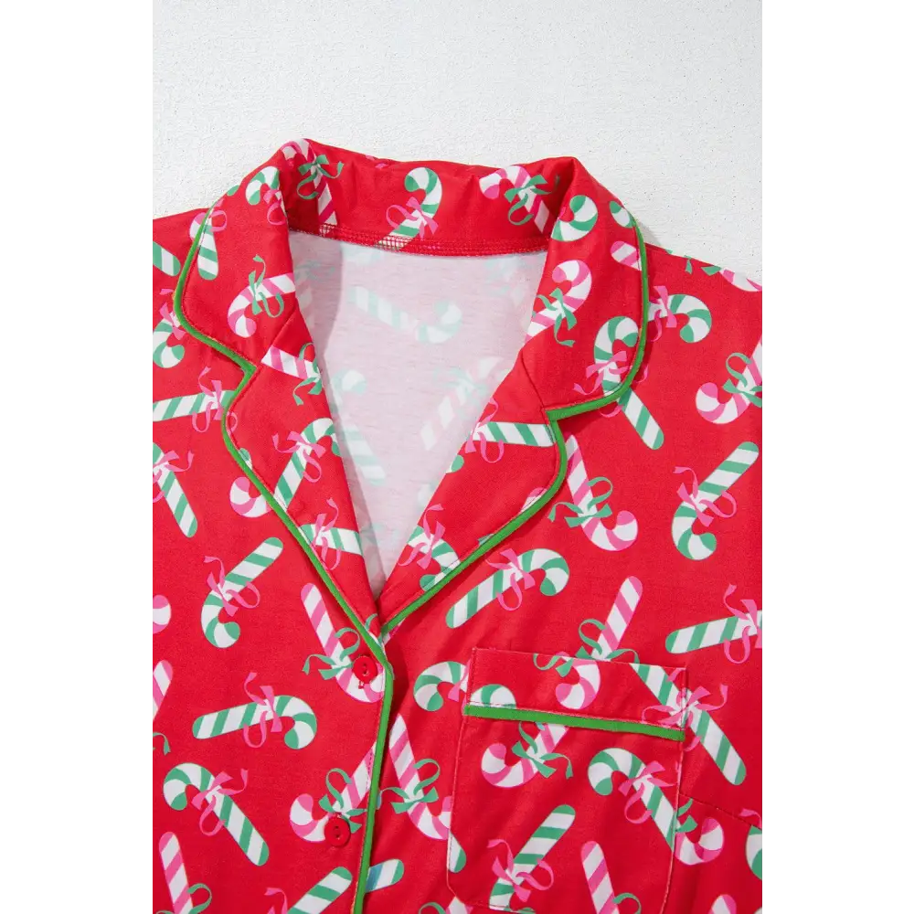 Festive Pink Christmas Candy Cane Knotted Pajama Set