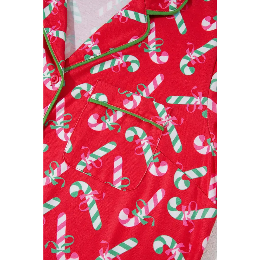 Festive Pink Christmas Candy Cane Knotted Pajama Set