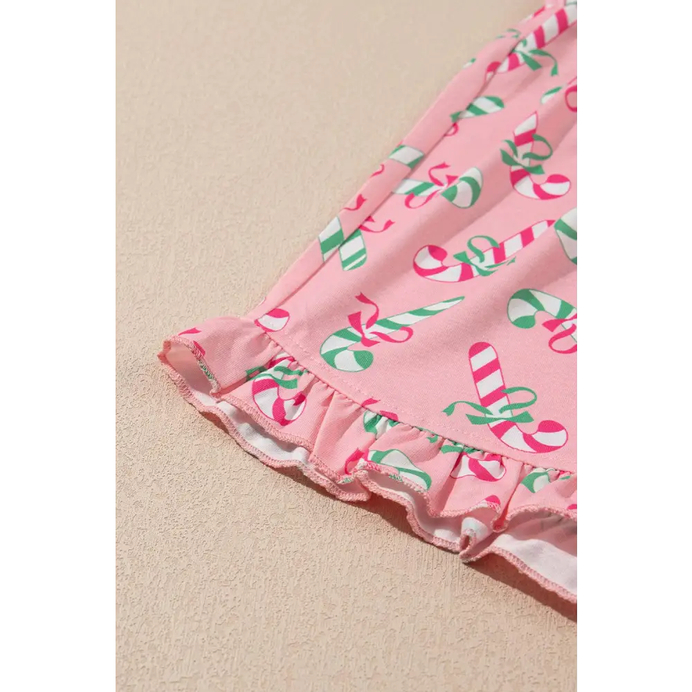 Festive Pink Christmas Candy Cane Knotted Pajama Set