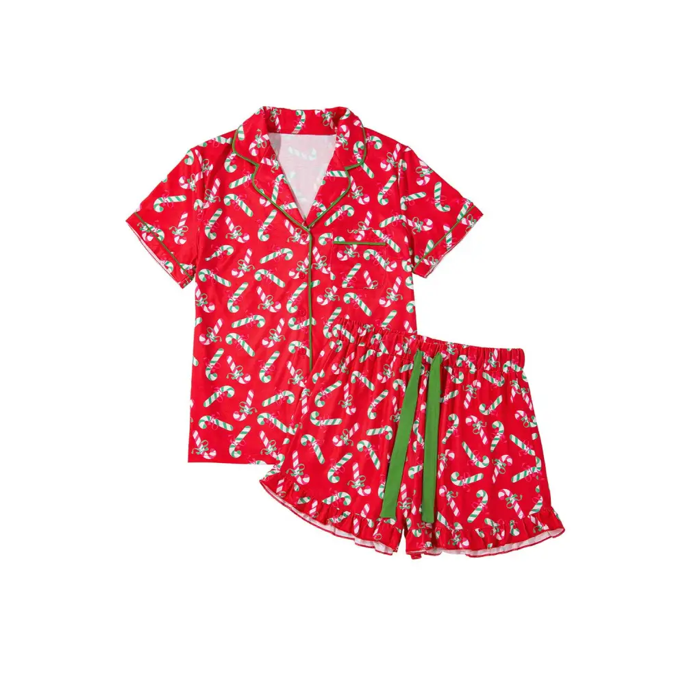 Festive Pink Christmas Candy Cane Knotted Pajama Set