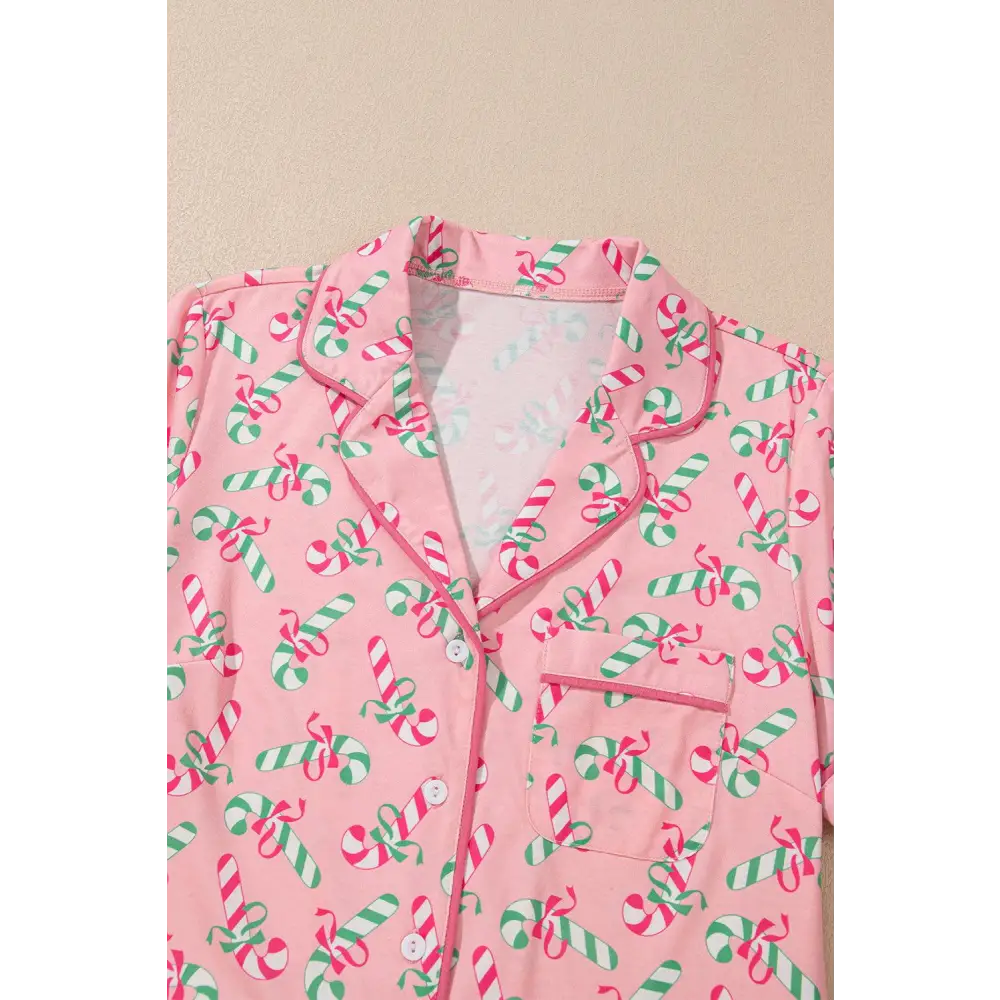 Festive Pink Christmas Candy Cane Knotted Pajama Set