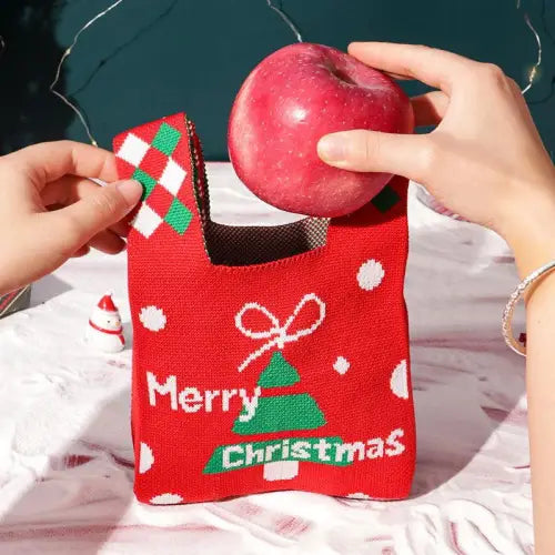 Festive Red Knitted Christmas Gift Bags for Your Christmas Eve Gift